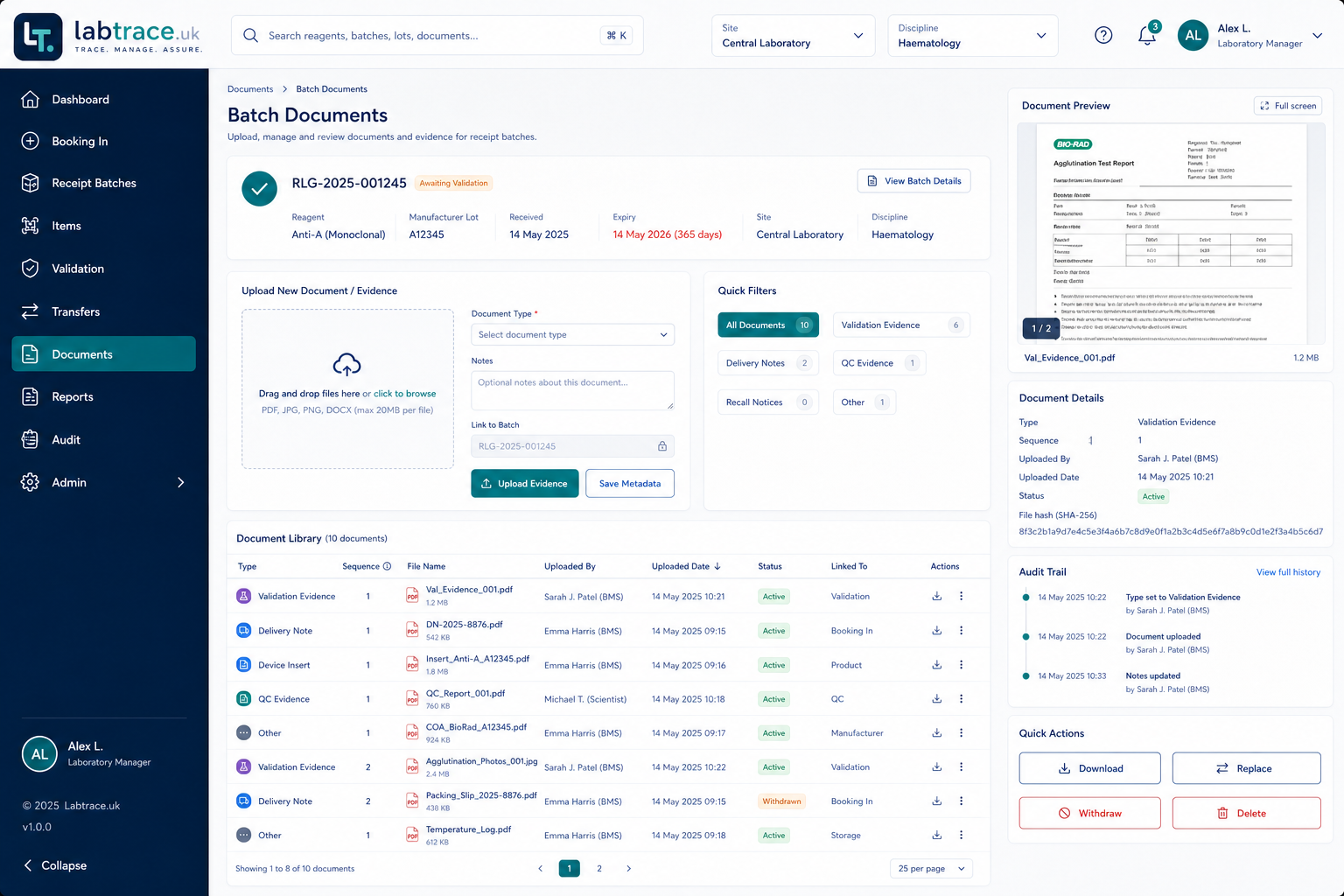 Labtrace documents preview