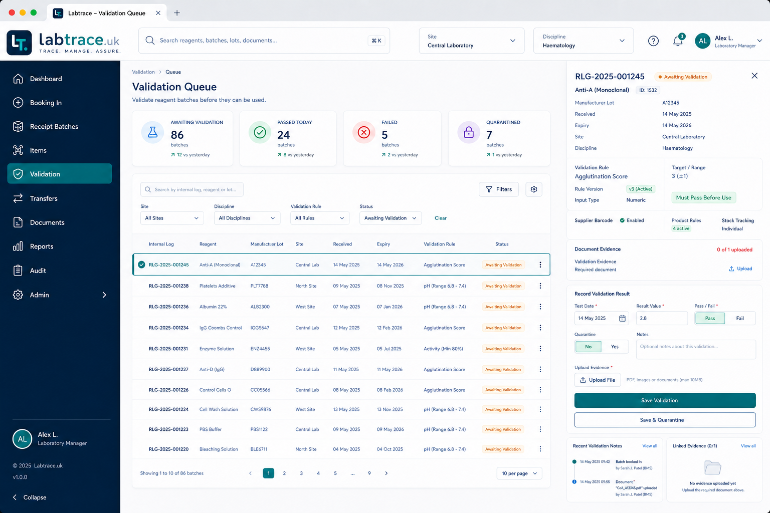 Labtrace validation preview
